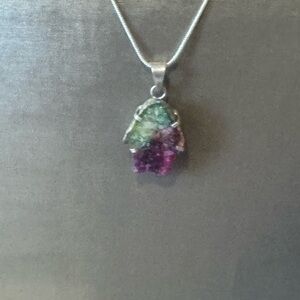 Sterling silver chain with Green and Pink Solar Quartz pendant